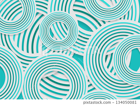 Turquoise white paper circles concept abstract geometric background 134050081