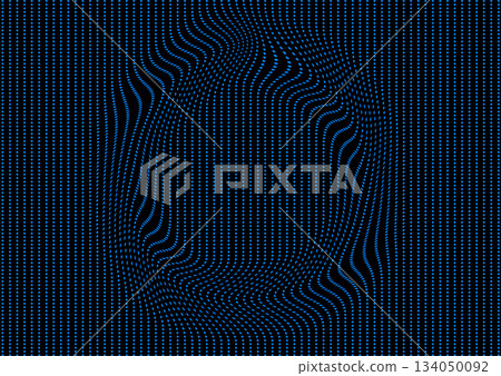 Abstract warped blue dotted lines forming distorted circle shape, tech minimal background Abstract warped blue dotted lines forming distorted circle shape, tech minimal background 134050092
