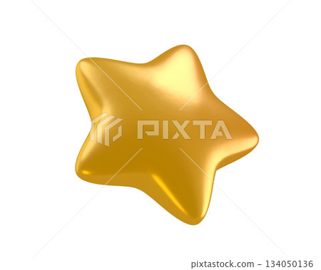 3D Golden Glossy Star. Stylized icon perfect for holiday, Birthday, or Christmas. 3d render 134050136