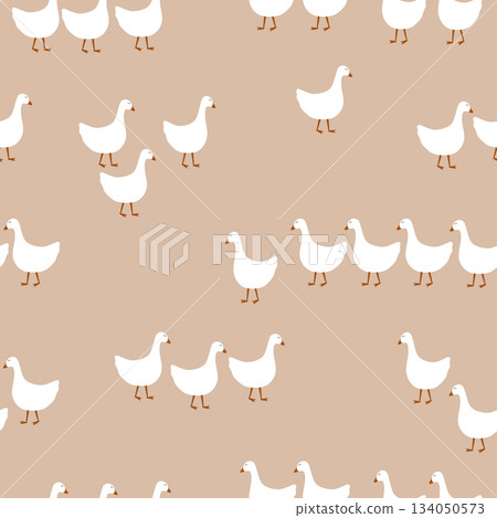 Vector seamless pattern with cute domestic geese on beige background. Beautiful design for baby prints. Vector illustration Vector seamless pattern with cute domestic geese on beige background. Beautiful design for baby prints. Vector illustration 134050573