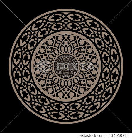 Ethnic decorative element. Islam, Arabic, Indian, ottoman, egyptian, assyrian motifs. Circle european border. Vintage, ethnic frame with arabesques EPS. Pattern frame for textiles, embroidery, plate 134050811