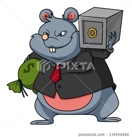 Fat rat rich holding a money of illustration 134050888