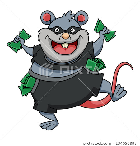 a mouse stealing money on a white background of illustration 134050893