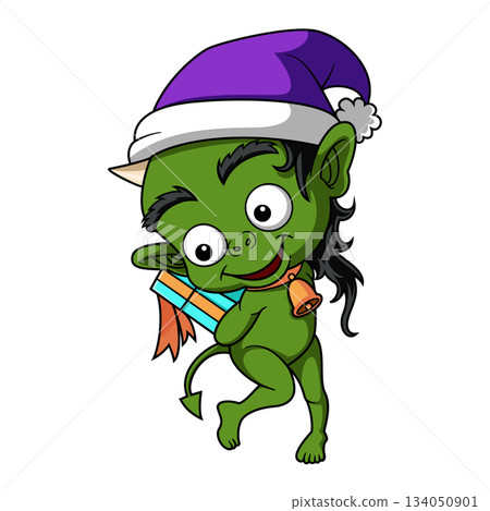 a witch holding gift and using hat of illustration 134050901