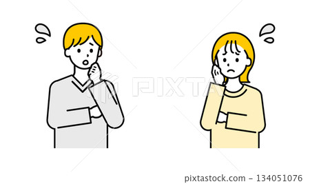 Adult men and women in simple casual clothes_troubled 134051076