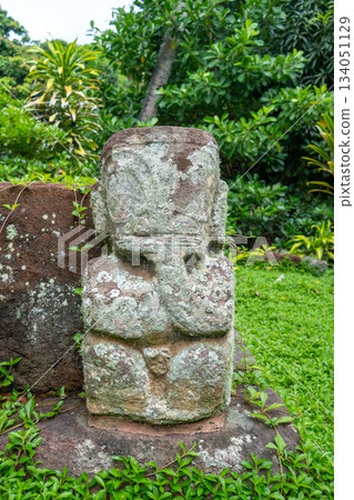 Ancient thinker tiki at the queen's tomb in Puamau, Hiva Oa, Marquesas Islands, French Polynesia Ancient thinker tiki at the queen's tomb in Puamau, Hiva Oa, Marquesas Islands, French Polynesia 134051129