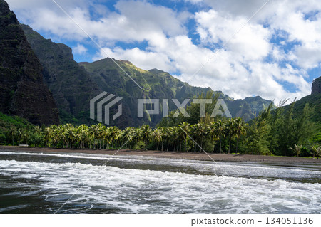 Remote beach in Hakaui Bay, Nuku Hiva, Marquesas Islands, French Polynesia 134051136