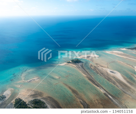 Aerial view of a motu in Tikehau Atoll, French Polynesia Aerial view of a motu in Tikehau Atoll, French Polynesia 134051158