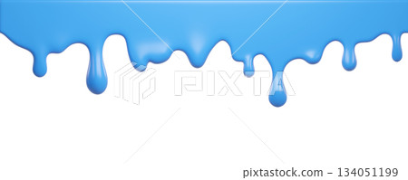 Blue ice cream melt with glossy drips. Texture for dessert designs or summer graphics. Liquid flows down in curved streams for advertisements. 3d render 134051199