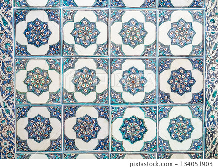 Ceramic tiles showcasing intricate Ottoman patterns, Topkapi Palace, Istanbul, Turkey 134051903