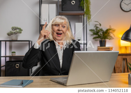 Focused senior businesswoman writing notes and ideas in diary and using laptop at home office desk Focused senior businesswoman writing notes and ideas in diary and using laptop at home office desk 134052118