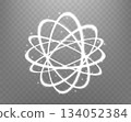 Atom particle, light effect glowing silver magic rings. Neon realistic energy swirl. Abstract light effect on a transparent background. Vector illustration. 134052384