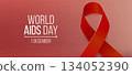 World Aids Day concept. Banner template with red ribbon awareness. Vector illustration. 134052390