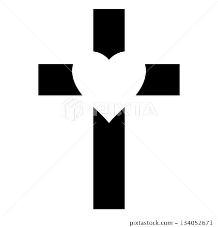 Black cross with white heart symbol, bold medical love icon Black cross with white heart symbol, bold medical love icon 134052671