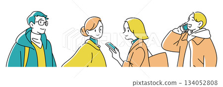 一組描繪快樂男女上半身的插圖 134052808