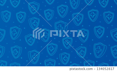 Blue shields with crosses form protection pattern 134052817