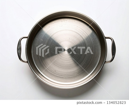 Classic style. Frying pan on white background. Cooking concept. Top view. Classic style. Frying pan on white background. Cooking concept. Top view. 134052823