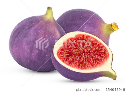 Two ripe fresh figs and half of fig isolated. 134052946