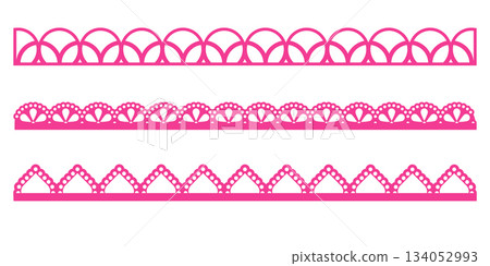 Lace scallop border edge frame pattern vector trim tape simple is shaped with smooth flow. This punch paper touch creates subtle depth. A calm ornament for print or web. 134052993