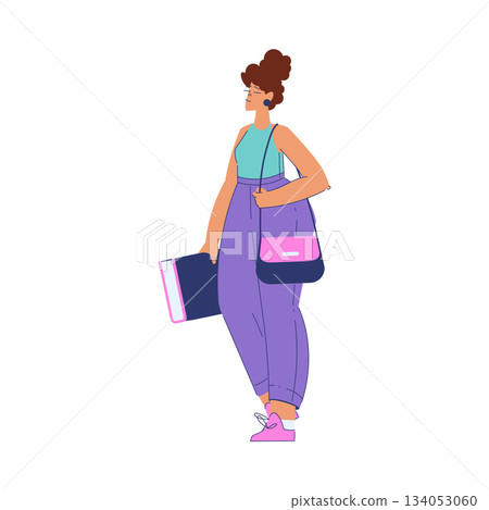Woman Student Character Walk with Book and Handbag Engaged in Education and Study Vector Illustration Woman Student Character Walk with Book and Handbag Engaged in Education and Study Vector Illustration 134053060