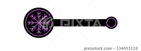 Purple snowflake seal label icon with black circle for package lid. This xmas ornament and crayon product element creates a decorative package accent in a festive winter style. Purple snowflake seal label icon with black circle for package lid. This xmas ornament and crayon product element creates a decorative package accent in a festive winter style. 134053128