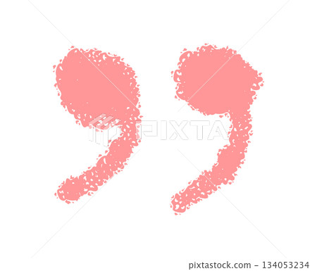 Hand drawn pink crayon quotation mark icon shows sketch font with artistic lettering and punctuation element. Quote mark with rough crayon texture and playful pink tone for creative text accent. Hand drawn pink crayon quotation mark icon shows sketch font with artistic lettering and punctuation element. Quote mark with rough crayon texture and playful pink tone for creative text accent. 134053234