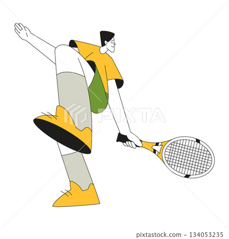 Sport with Man Character Play Tennis with Racquet Vector Illustration Sport with Man Character Play Tennis with Racquet Vector Illustration 134053235