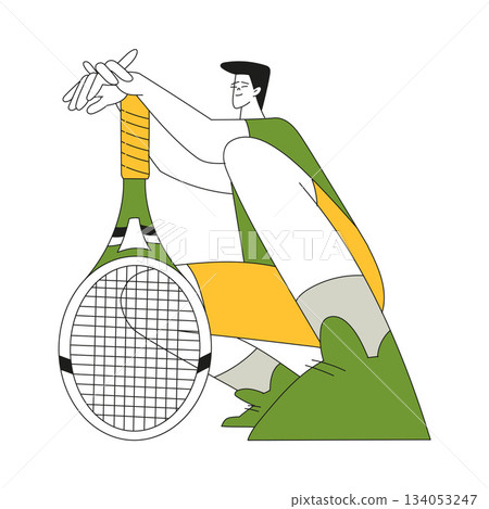Sport with Man Character Play Tennis with Racquet Vector Illustration 134053247