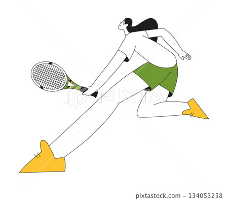 Sport with Woman Character Play Tennis with Racquet Vector Illustration 134053258