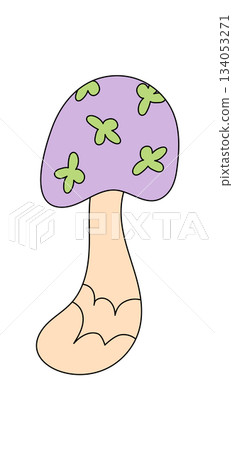 Groovy retro funky cartoon mushroom patch with flat colorful shape and psychedelic magic style. Playful shroom and y2k groovy element add trippy fantasy energy, perfect for creative sticker ideas. 134053271