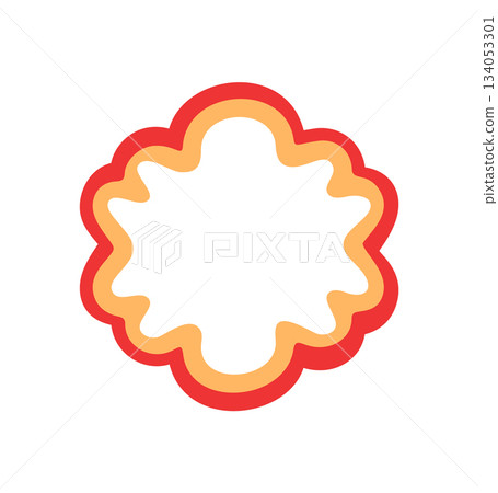 Groovy retro border with wavy scallop outline forms a colorful cartoon frame shape. Outline and frame elements create a unique y2k border with graphic and background accents in trendy retro style. 134053301