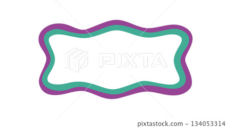 Groovy wavy rectangle outline border frame in purple and turquoise. Retro funky shape as y2k element with bold line and geometric background, modern aesthetic for creative projects. Groovy wavy rectangle outline border frame in purple and turquoise. Retro funky shape as y2k element with bold line and geometric background, modern aesthetic for creative projects. 134053314