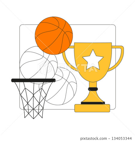 Basketball Attribute with Basket, Ball and Goblet Vector Illustration Basketball Attribute with Basket, Ball and Goblet Vector Illustration 134053344