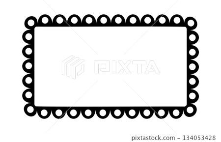 Rectangle frame with scalloped edges. Vignette for mirror, photo or picture with laced borders. Empty box, tag or label isolated on white background. Vector graphic illustration Rectangle frame with scalloped edges. Vignette for mirror, photo or picture with laced borders. Empty box, tag or label isolated on white background. Vector graphic illustration 134053428