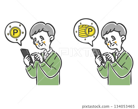 一位老年男子正在用智慧型手機進行點活動。 134053465