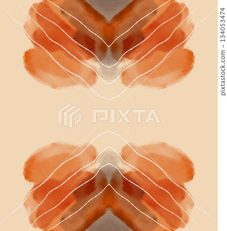 Abstract digital watercolor seamless pattern, soft brown and beige symmetrical art illustration 134053474