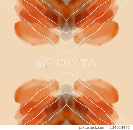Abstract digital watercolor seamless pattern, soft brown and beige symmetrical art illustration 134053475