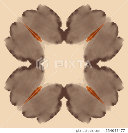 Abstract digital watercolor seamless pattern, soft brown and beige symmetrical art illustration 134053477