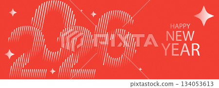 2026 Happy New Year Red Banner. Modern Line Art Typography Celebration Design 134053613