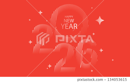 2026 Happy New Year Red Minimalist Line Art Design 134053615