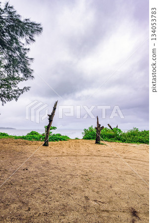 A tranquil seaside view of Ishigaki Island under a cloudy sky A tranquil seaside view of Ishigaki Island under a cloudy sky 134053783