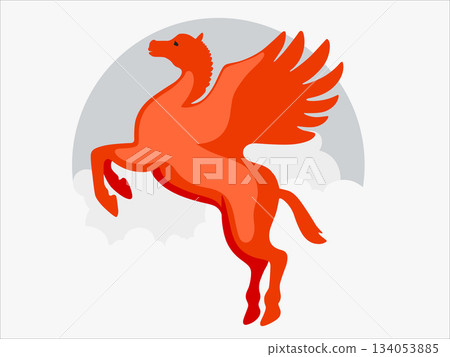 Fiery Horse Rearing on Clouds for greeting card 134053885