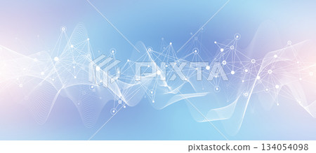 Abstract tech network connection dots. Digital background and big data technology. Blue background with plexus lines effect. Geometric background with abstract mesh. 134054098