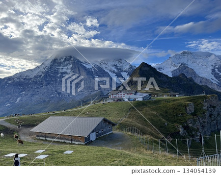 View of the Eiger, Mönch and Jungfrau from the Männlichen observation deck in Switzerland 134054139