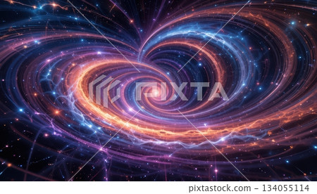 Vibrant Spiraling Vortex Heart of a Galaxy with Fiery Plasma Energy 134055114