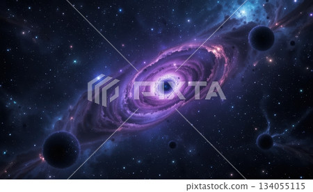 Majestic Violet Galaxy Black Hole Ring Structure with Floating Dark Planets 134055115