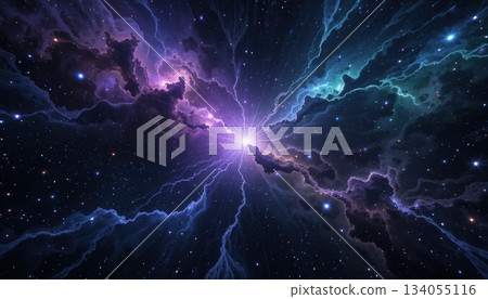 Explosive Energy Burst in Purple Blue Nebula Cloud Formation 134055116