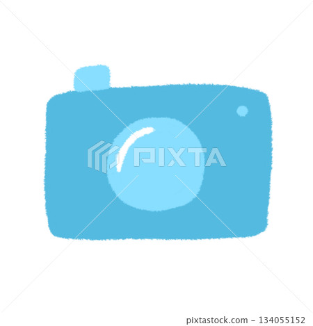 A hand-drawn illustration icon of a deformed digital camera. A simple, scribbled stamp material A hand-drawn illustration icon of a deformed digital camera. A simple, scribbled stamp material 134055152