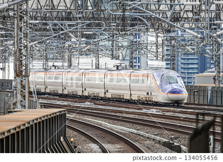 Yamagata Shinkansen E8 series train entering the platform Yamagata Shinkansen E8 series train entering the platform 134055456