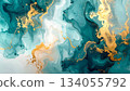 藍綠色墨水藝術背景，點綴著奢華的金色粒子。 134055792
